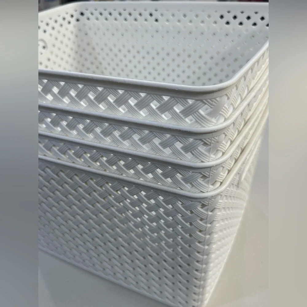 Baum BasketWeave Plastic Storage Bins 14”Lx 11.4”Wx 8.7”H, G 4 Pack White - Picture 3 of 5